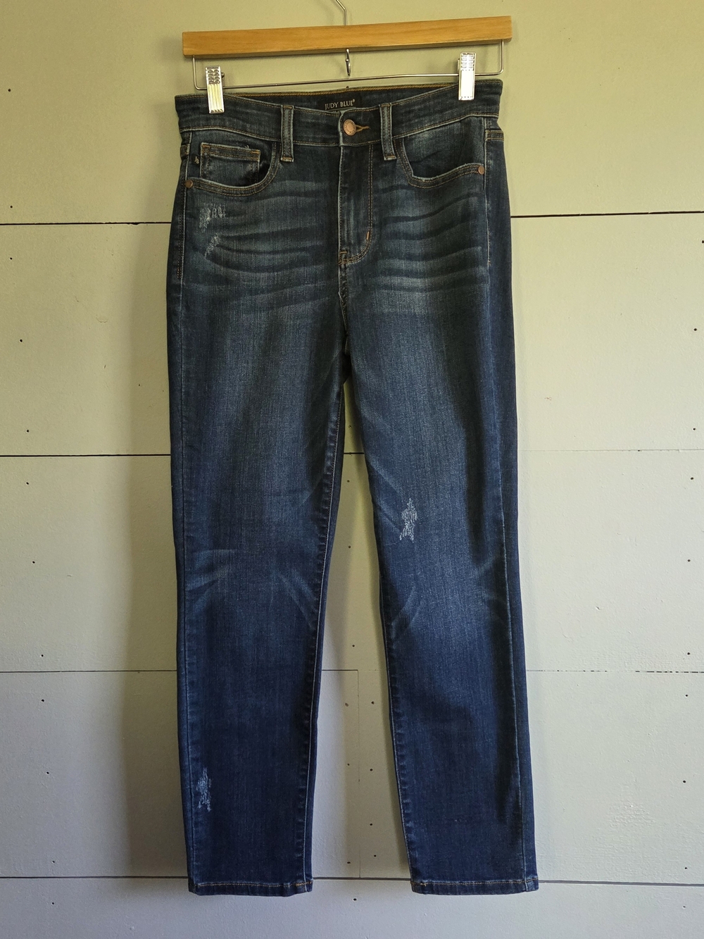 Judy Blue Relaxed Fit Straight Blue 3/26 Distressed Stretch Denim Women Jean